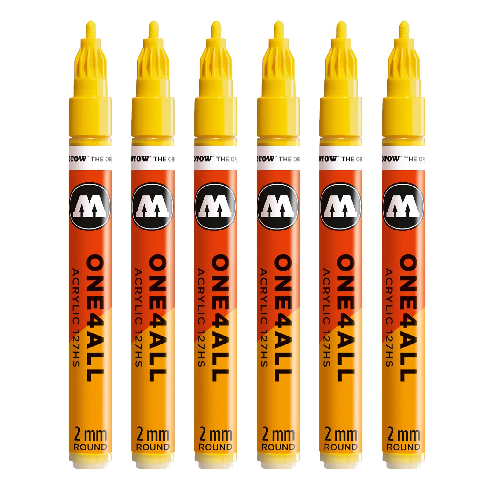 Molotow One4All 127HS Acrylic Marker (2.0 mm Line Width, High Coverage and Permanent, UV-Resistant, for Almost All Surfaces) Pack of 6 Colour 006 Zinc Yellow