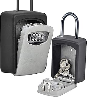 Key Lock Box, Wall Mounted 4-Digit Combination Key Lock Storage Weatherproof Safe Security Box, Portable Lock Box for Outside Realtors Garage Spare, 1 Pack