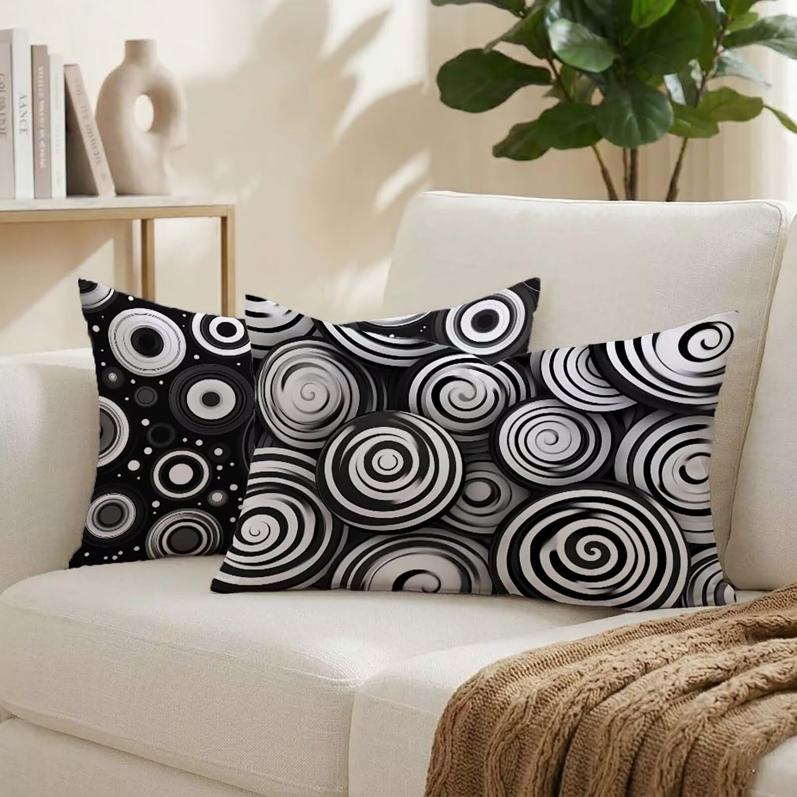 Coussin extérieur imperméable noir 50x80 cm lot de 2 en lin abstrait pour canapé K-4527