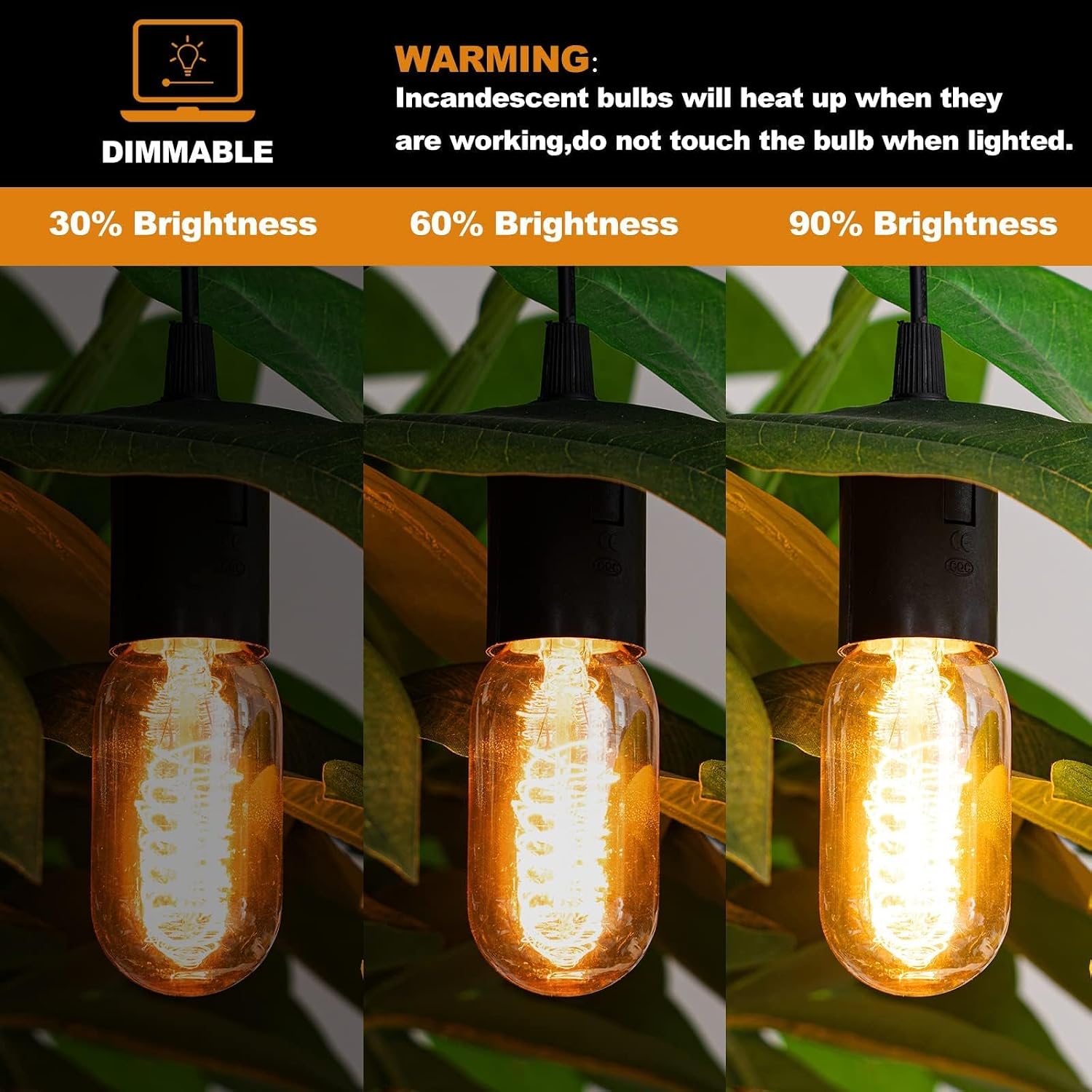 8 Pack T45 Edison Bulbs,Vintage Edison Light Bulbs,40W,Amber Glass,Dimmable image 3
