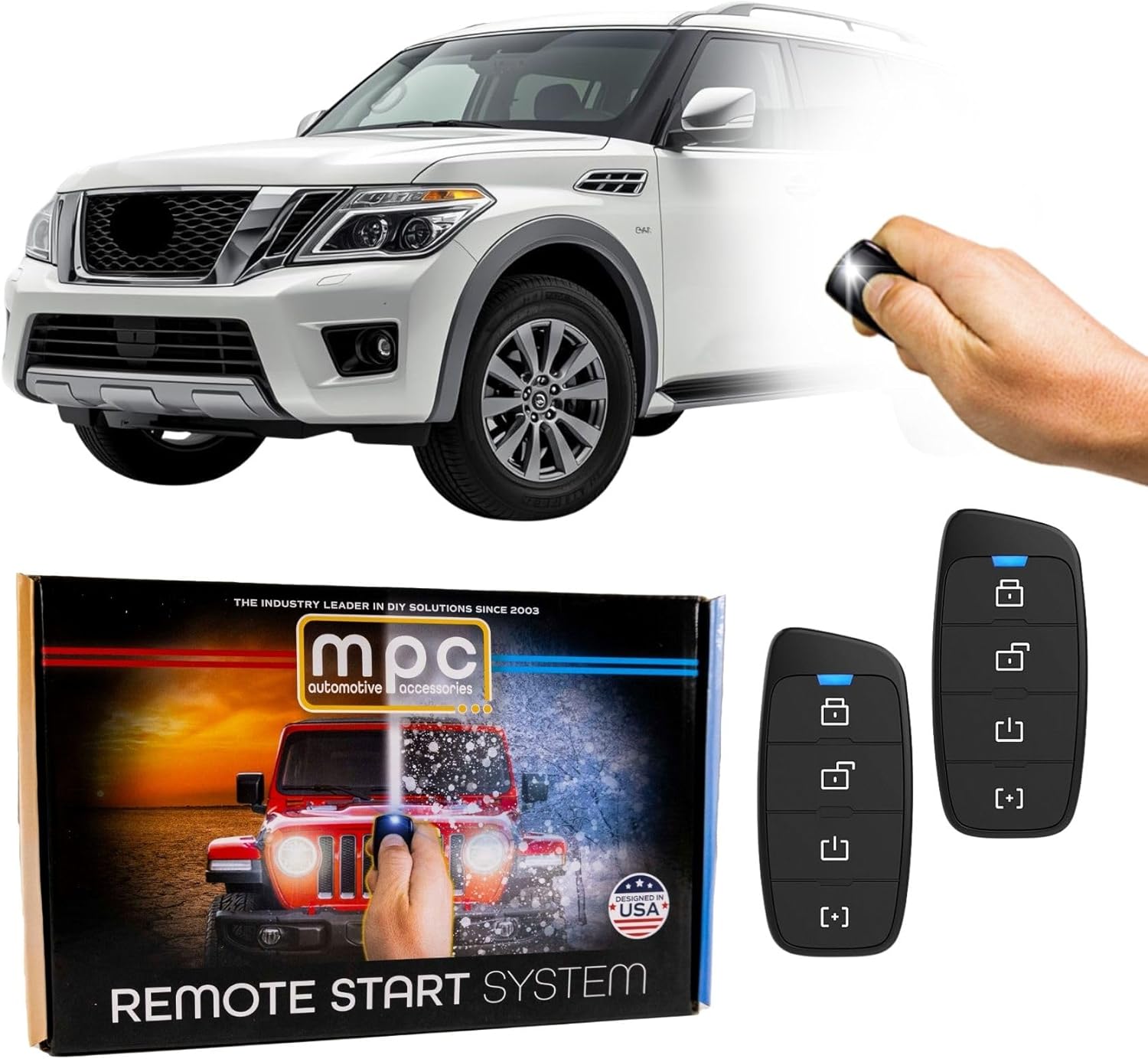 MPC Complete (2) 4-Button Extended Range 2-Way Remote Starter Compatible with Push-to-Start Nissan Armada 2018-2022 - T-Harness - Firmware Preloaded - FlashLink Updater
