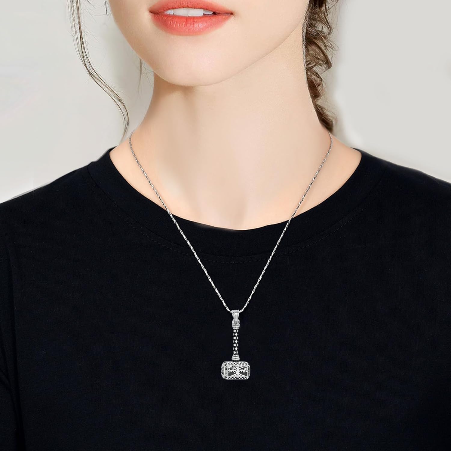 Imrsanl Viking Thor's Hammer Urn Necklace for Ashes Tree of Life Cremation Jewelry Ashes Holder Keepsake Human Memorial Pendant for Women Men - Image 4