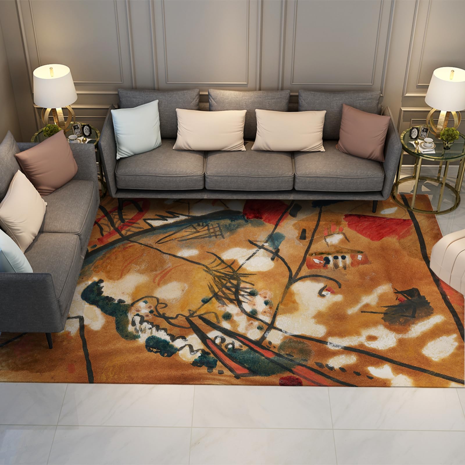 Tapis abstrait lavable anti-peluche pour salon et salle à manger