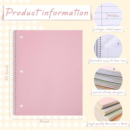 Miniatura 2 de Qilery 6 cuadernos de colores de 5 materias con rayas universitarias con bolsillos frontales de 8 x 10.5 pulgadas, 200 hojas en espiral, cuaderno de