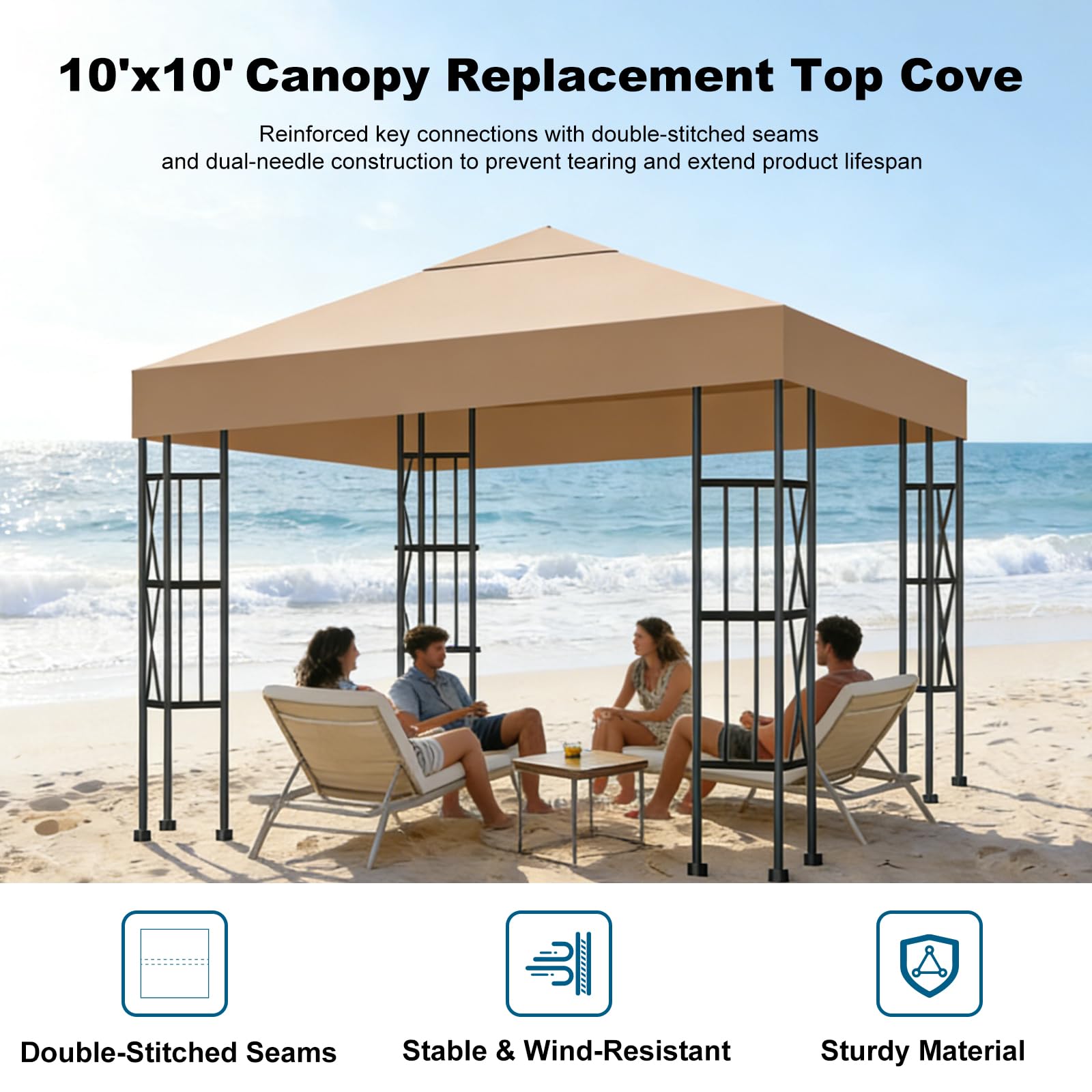 Toldo Recambio 3x3 m Pergola - Toldo Cenador 3x3 Carpa Plegable de Jardín, Ventilación y Protección UV Techo Repuesto para Cenador Impermeable para Exteriores Jardín, Terrazas, Camping y Playa