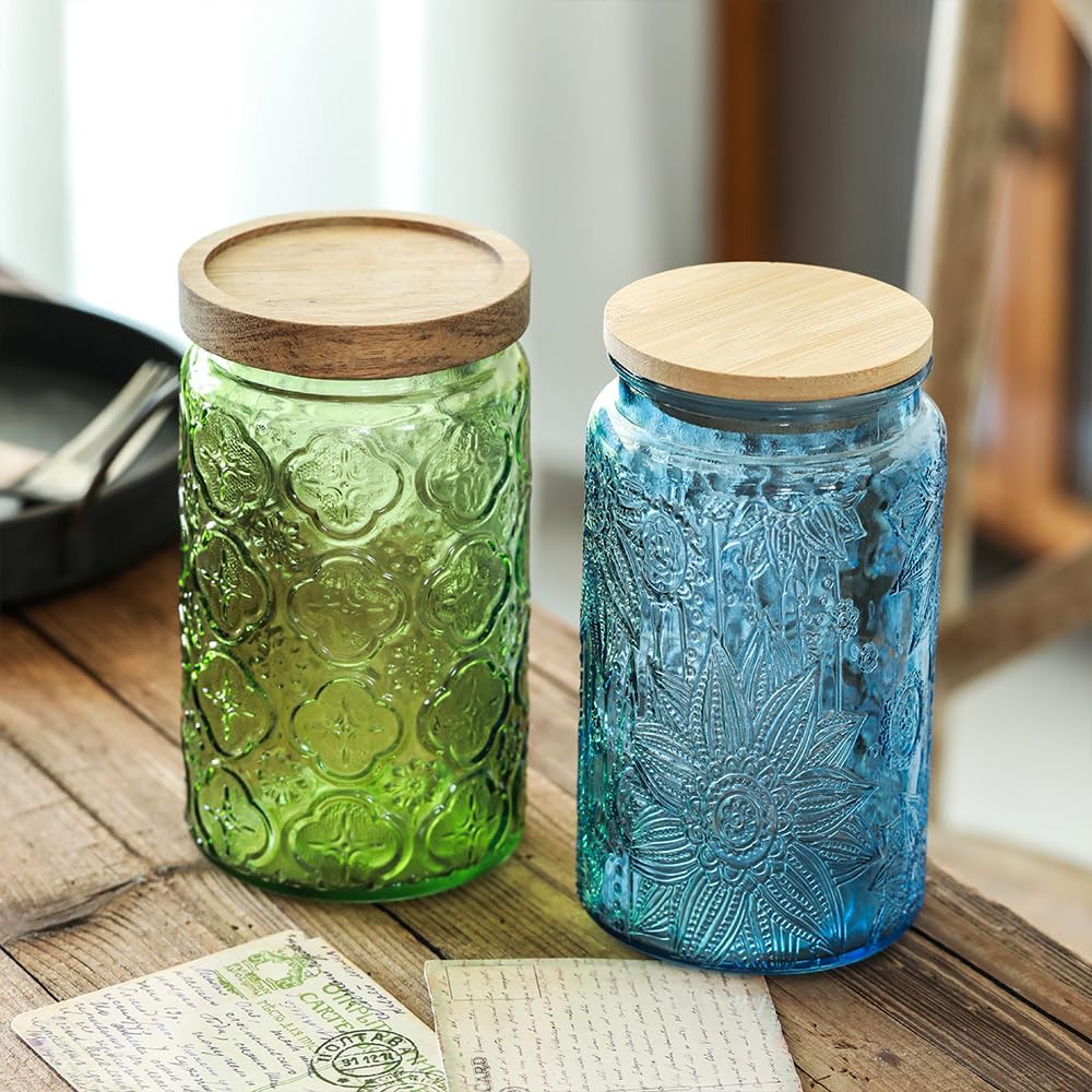 ANSQU 34oz Blue Glass Container, Candy Jar with Lid, Vintage Colored Mason Jars for Kitchen Decorative Jar for Coffee Tea Candy Cookies, Cute Jar (Blue, 1 Pack) - Image 4