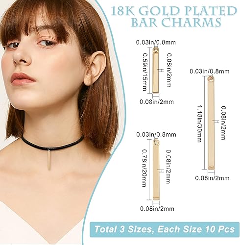 Miniatura 8 de Beebeecraft 1 caja de 30 piezas de 3 tamaños chapados en oro de 18 quilates verticales colgantes de barra de columna de fabricación de joyas para