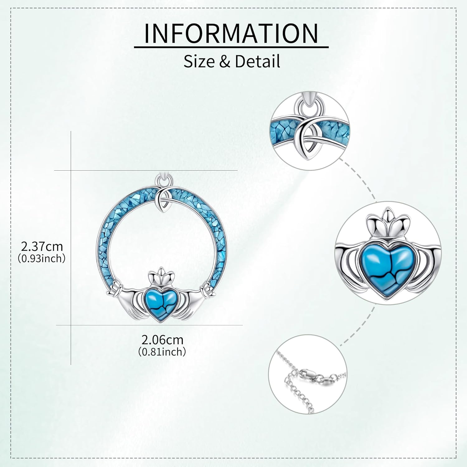 Claddagh Necklace 925 Sterling Silver Turquoise Claddagh Pendant Irish Jewelry Gifts for Women - Image 5