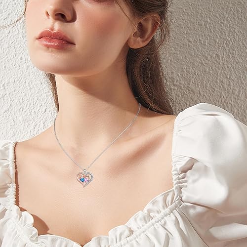 Miniatura 2 de Collares de corazón rosa para mujer, colgante de piedra natal de doble corazón superpuesto con relleno de oro rosa de 14 quilates, día de la madre,