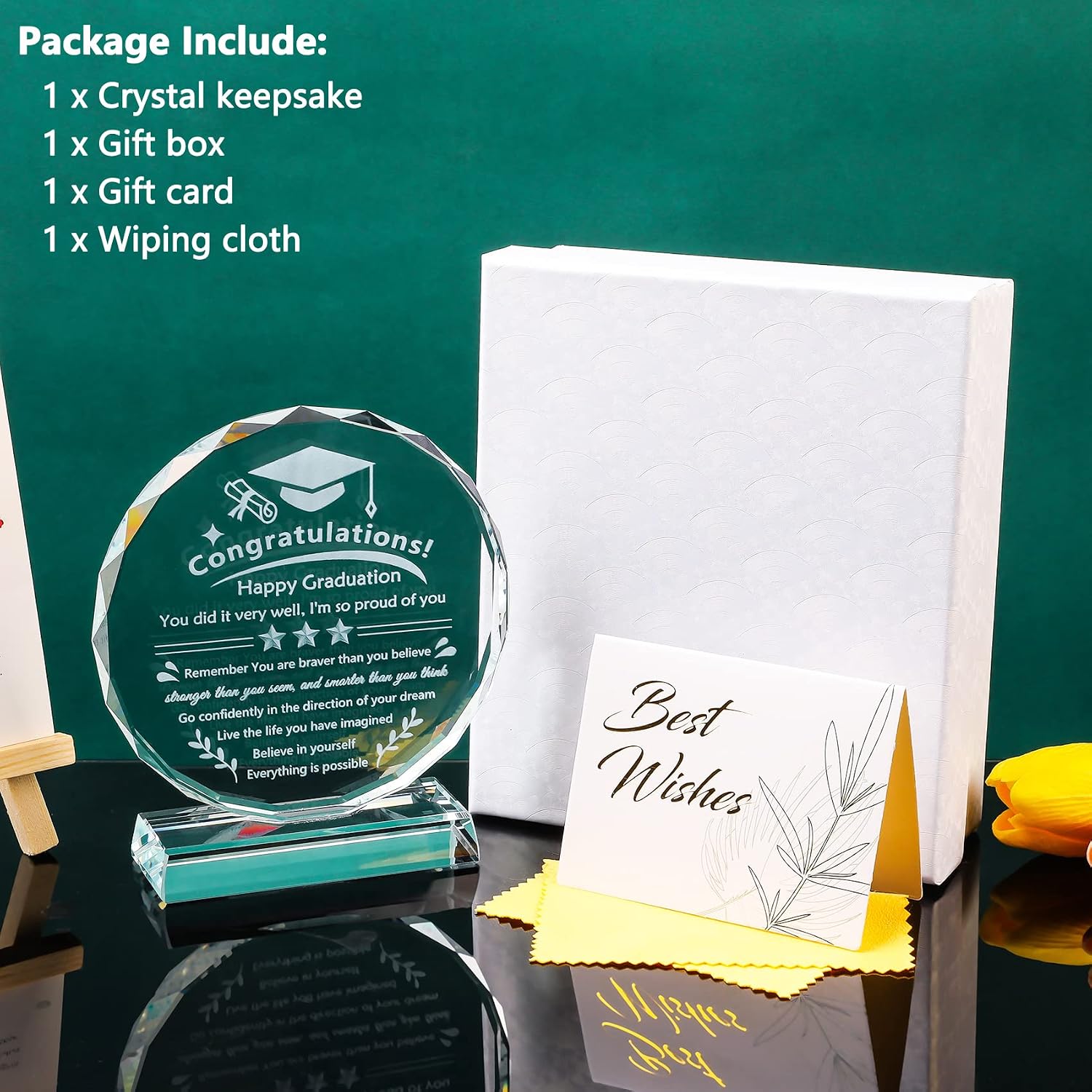 YWHL Inspirational Graduation Gift for Her Him 2026, High School College Masters Degree PHD Graduation Gifts for Students, Laser Engraved Crystal Keepsake Gift for Graduating Daughter Son Sister