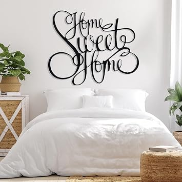 Home Sweet Home Metal Wall Decor, Wall Art Home Sweet Home, Home Sweet Home Signs Wall Decor, Home Metal Wall Decor, Family Wall Decor, Word Art Wall Decor, Wall Decor for Living Room, Bedroom (Black, 41x34in|105x86cm)
