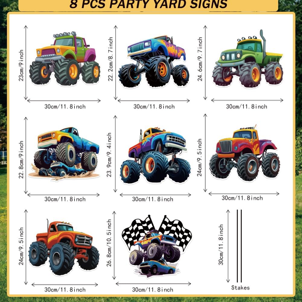 SUPERDANT 8Pcs All Terrain Vehicle Yard Sign with 16 Stakes Boy Party Lawn Decorations Motor Vehicles Party Waterproof Sign Yard Outdoor Lawn Decorative Sign for Garden Lawn Decoration