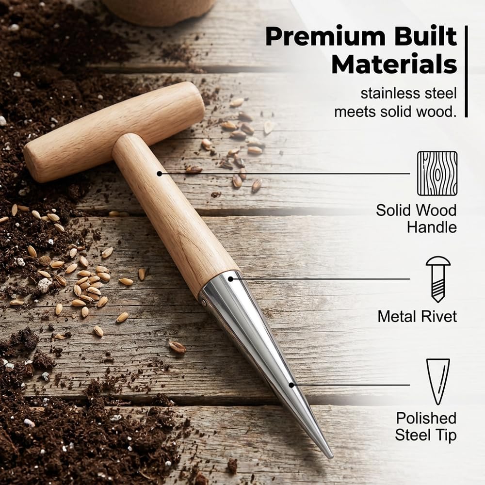 2026 New Plant Hole Digger for Planting Caddies, Seed Dibber Garden Tool Bulb Planting Tool, T Wooden Handheld Garden Seed Dispenser for Planting Tulip Daffodil Saffron Vegetable Seeds (3)