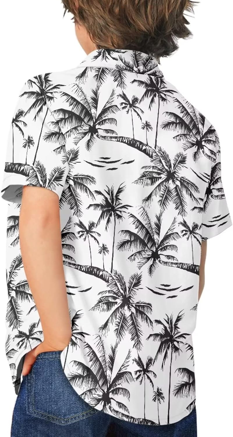 Boys Casual Floral Hawaiian Shirts for Summer Vacation Comfy V Neck Button Down Shirt Beach Tropical Outfits