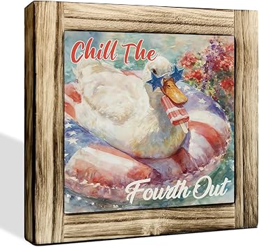 Patriotic Decor-Chill The Fourth Out Sign, 4th of July Decorations, Independence Day Decorations, Rustic Farmhouse Wood Decor Sign for Home, Office, Table, Shelf, Funny Independence Day Gift
