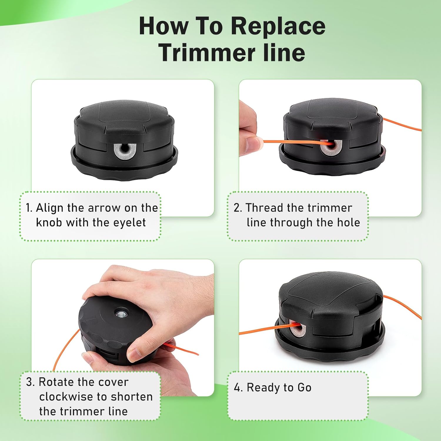 095 Trimmer Line, 0.095-Inch Round Trimmer Line (780ft,3Lb) + SRM-225 Trimmer Head – Heavy-Duty Nylon Weed Eater String, compatible with Echo, Husqvarna, Ryobi & More – Orange Commercial-Grade