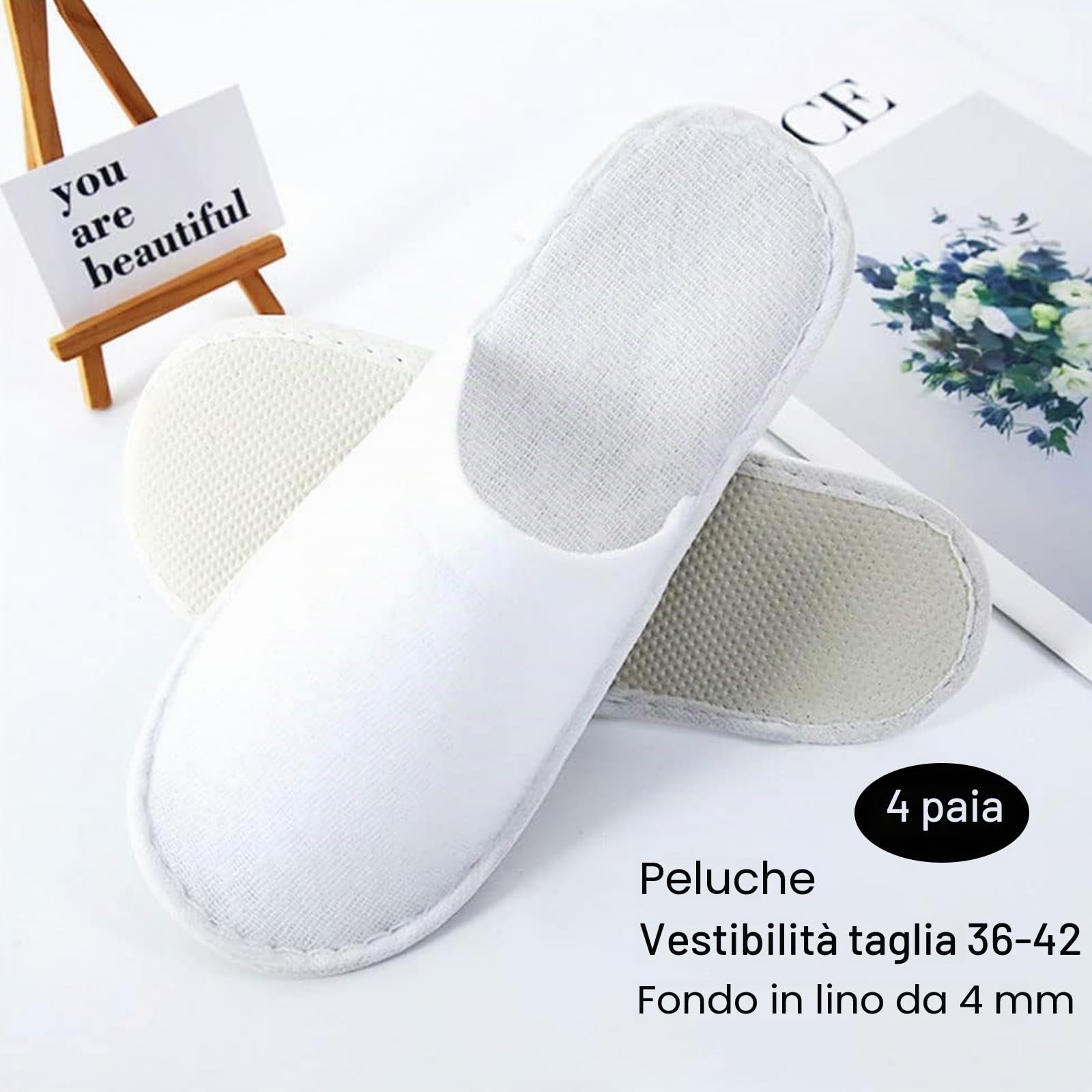 Bavooty Ciabatte Ospiti,Ciabatte da Viaggio,Pantofole Chiuse,Pantofole Ospiti,Monouso,Antiscivolo,Misura Universale,4 Paia