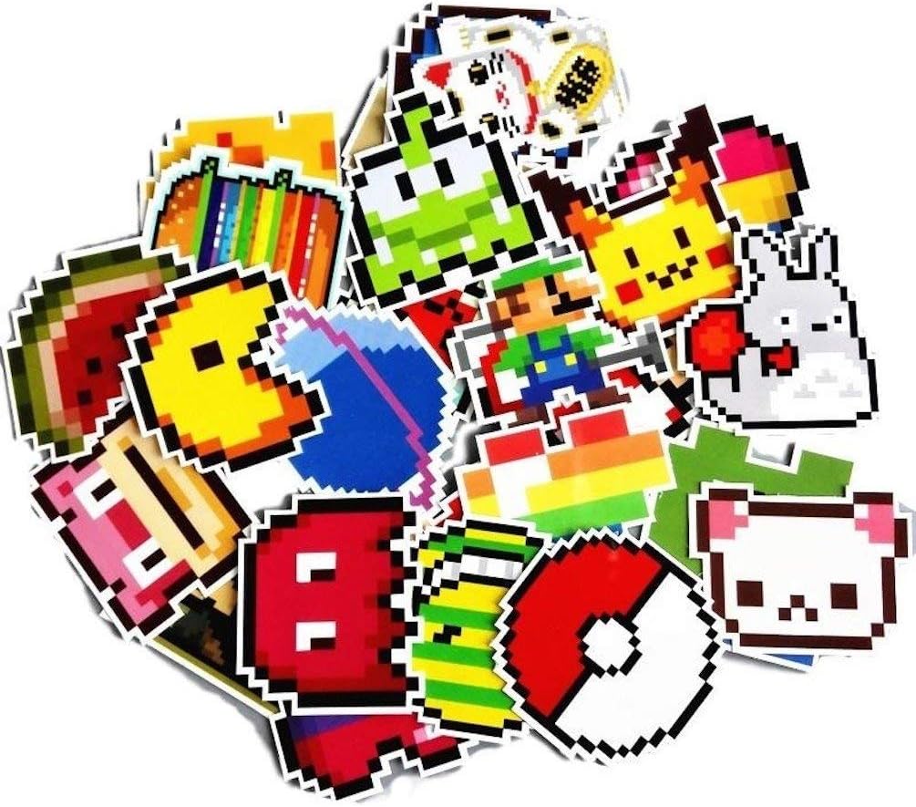 Video Game Themed Retro Pixel 25 Piece Sticker Decal Set for Kids Adults - Laptop Motorcycle Skateboard Decals