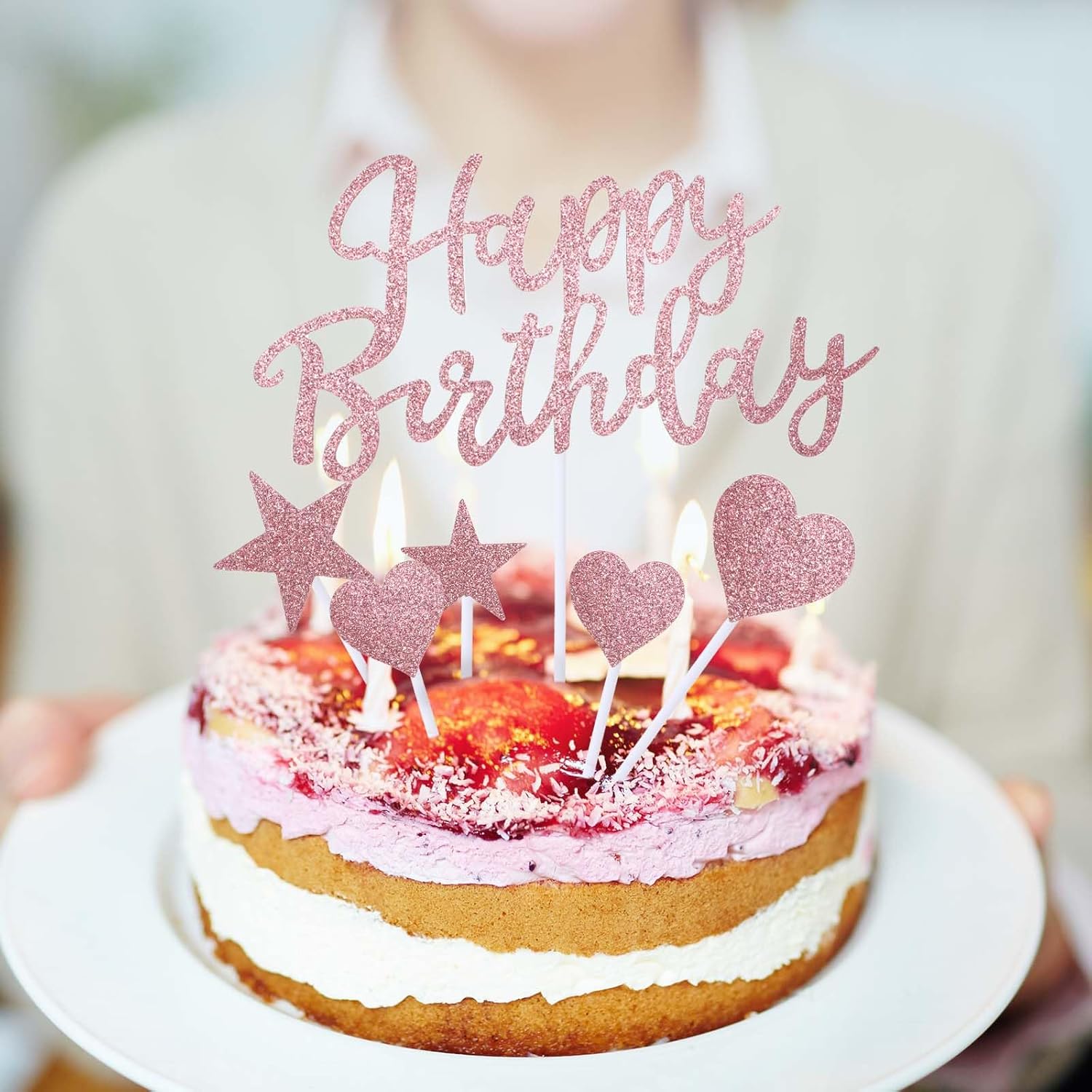 11Pcs Happy Birthday Cake Topper, Cake Topper Decorations for Birthday Party Decoration Ideas, Cake Topper Decorations with Star and Heart Decoration for Your Family and Friends