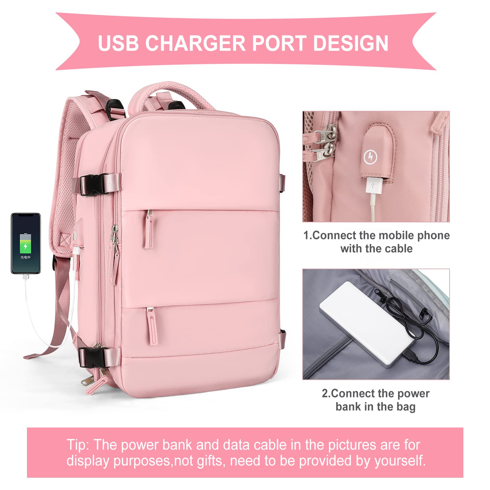 SZLX Zaino da viaggio grande da donna da viaggio zaino da escursionismo sportivo da esterno impermeabile zaino da scuola casual laptop da 14 pollici con porta di ricarica USB scomparto per scarpe