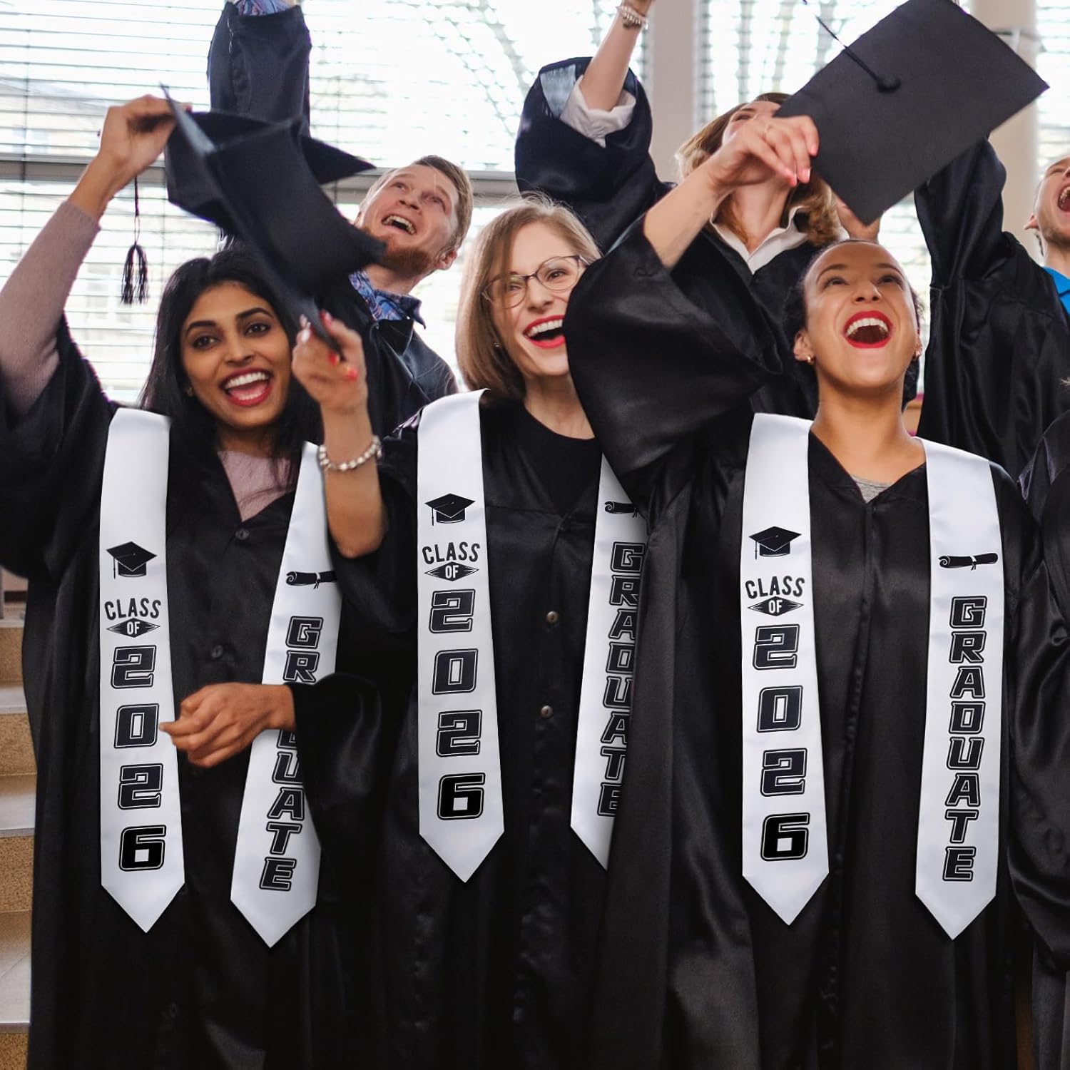 Haull 8 Pcs Graduation Stole Class of 2026 Sash White Lei for Graduation Gown Honor Stole Academic Commencements 72 Inch