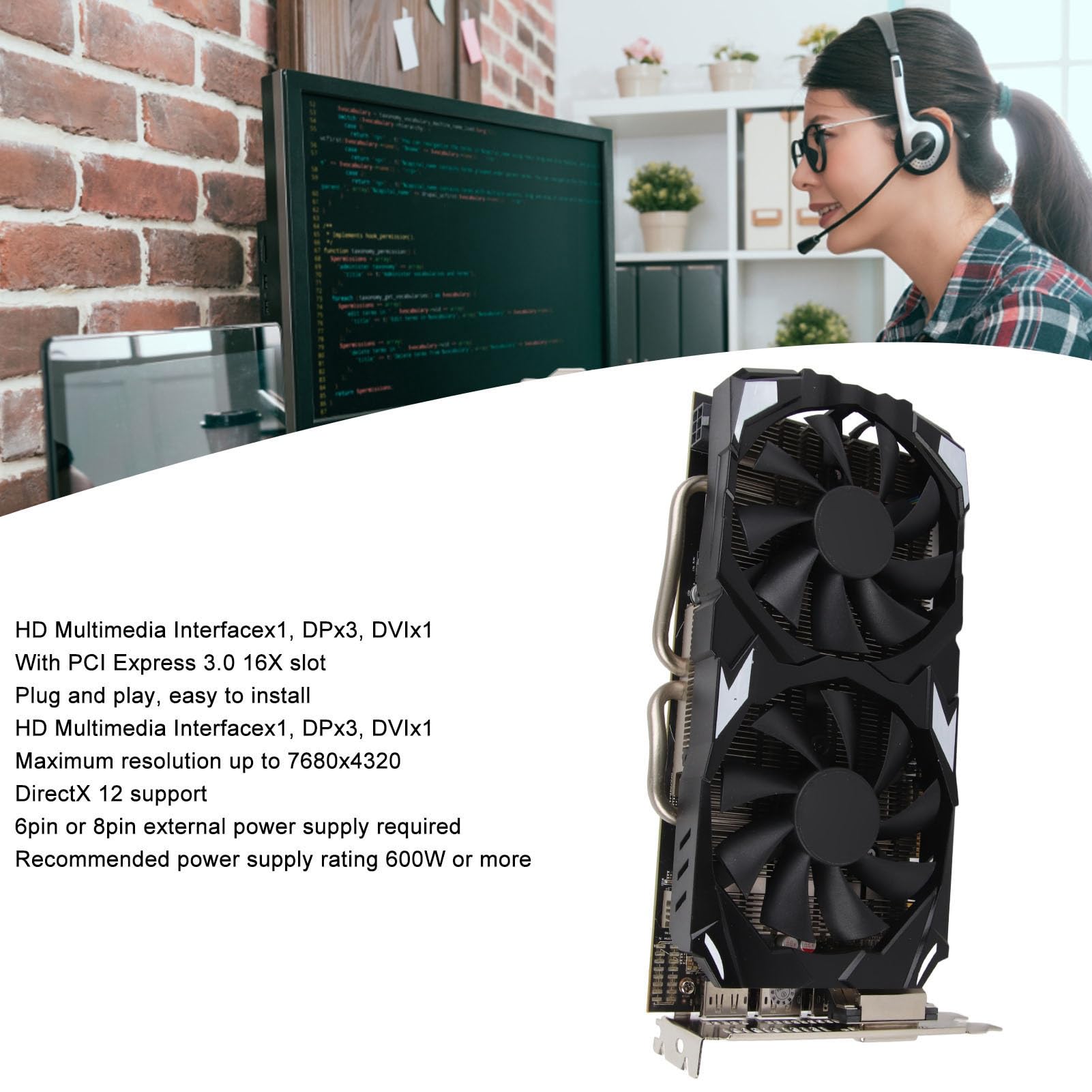 Acouto RX580 8 GB GDDR5 -Grafikkarten 256 -Bit -Support 3 DVI HD Multimedia Interface DirectX 12 Grafikkarten mit 2 Cooling -Lüfter RX580 8 GB GDDR5 256bit Die Unabhängigen Lüfter
