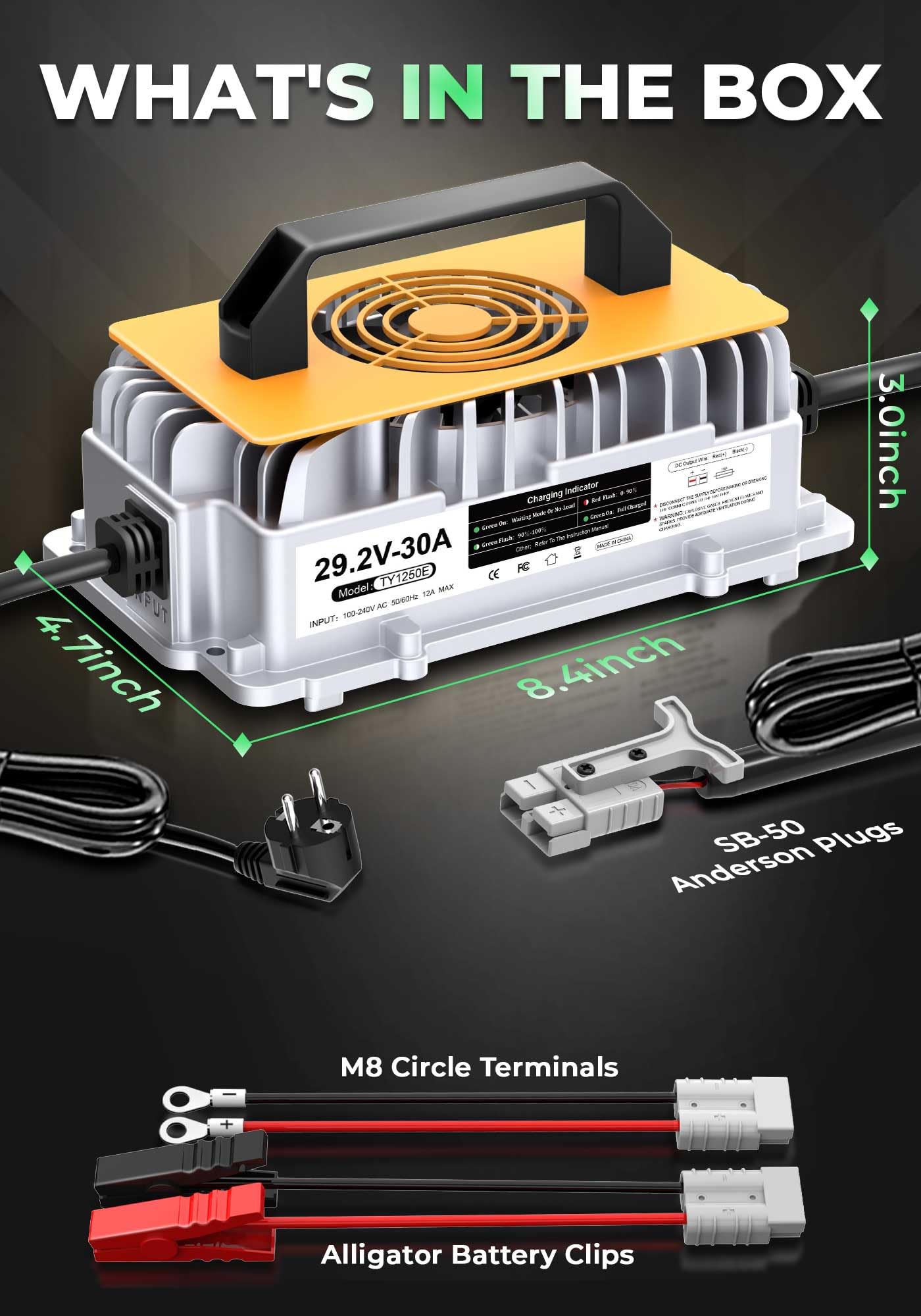 Caricabatterie al litio da 29,2 V 30 A per batteria LiFePO4 da 24 V (25,6 V), 24 V AC-DC LiFePO4 al litio LiFePO4, con spina Anderson, per camper, impianti insulari e case