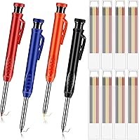Vista 1 de Lápiz de carpintero sólido de color con 48 recambios, rojo, amarillo y negro, 4 piezas de metal con agujero profundo mecánico para lápices, marcador