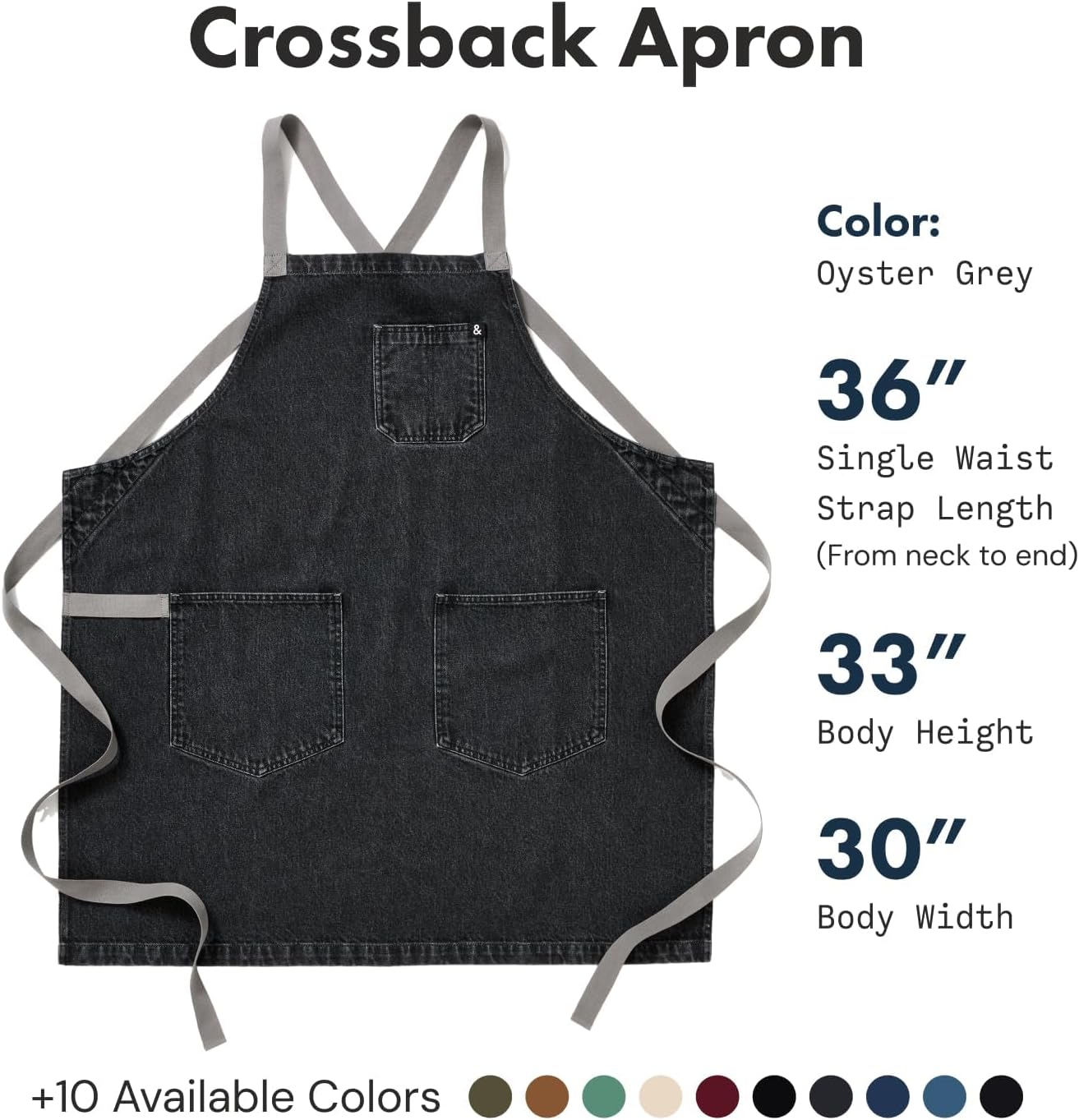 hedley & bennett Crossback Apron - Crossback Chef Apron with Pockets - 100% Cotton Denim, 8oz - Oyster Grey - Image 2