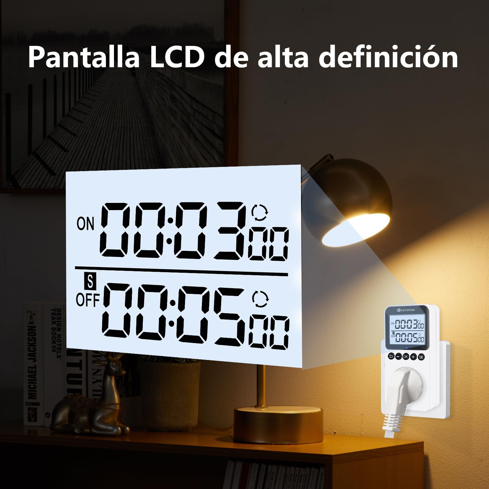 KETOTEK KTTS02 Temporizador digital con retroiluminación, interruptor de ciclo continuo, cuenta regresiva, temporizador interno para lámparas, acuario (16 A, 230 V, 3680 W)