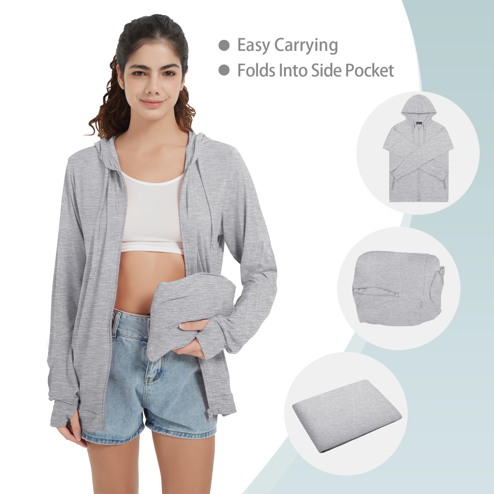 QBK Light Weight Zip Up Hoodie Thin Summer Jacket For Women