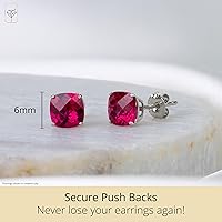 Vista 3 de 925 Sterling Silver Cushion Cut Gemstone Stud Earrings for Women 6MM Hypoallergenic Birthstone Stud Earrings Anti Tarnish Silver Earring Studs