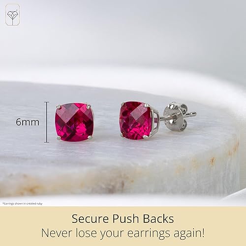 Miniatura 3 de Tienda Collection 925 Sterling Silver 6mm Cushion Cut Gemstone Stud Earrings for Women with Butterfly Backs