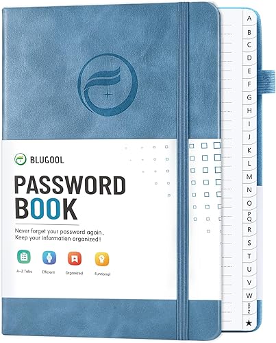 Vista 75 de Libro de contraseñas con pestañas alfabéticas, protector de contraseñas de tapa dura, organizador de cuadernos de contraseñas para computadora