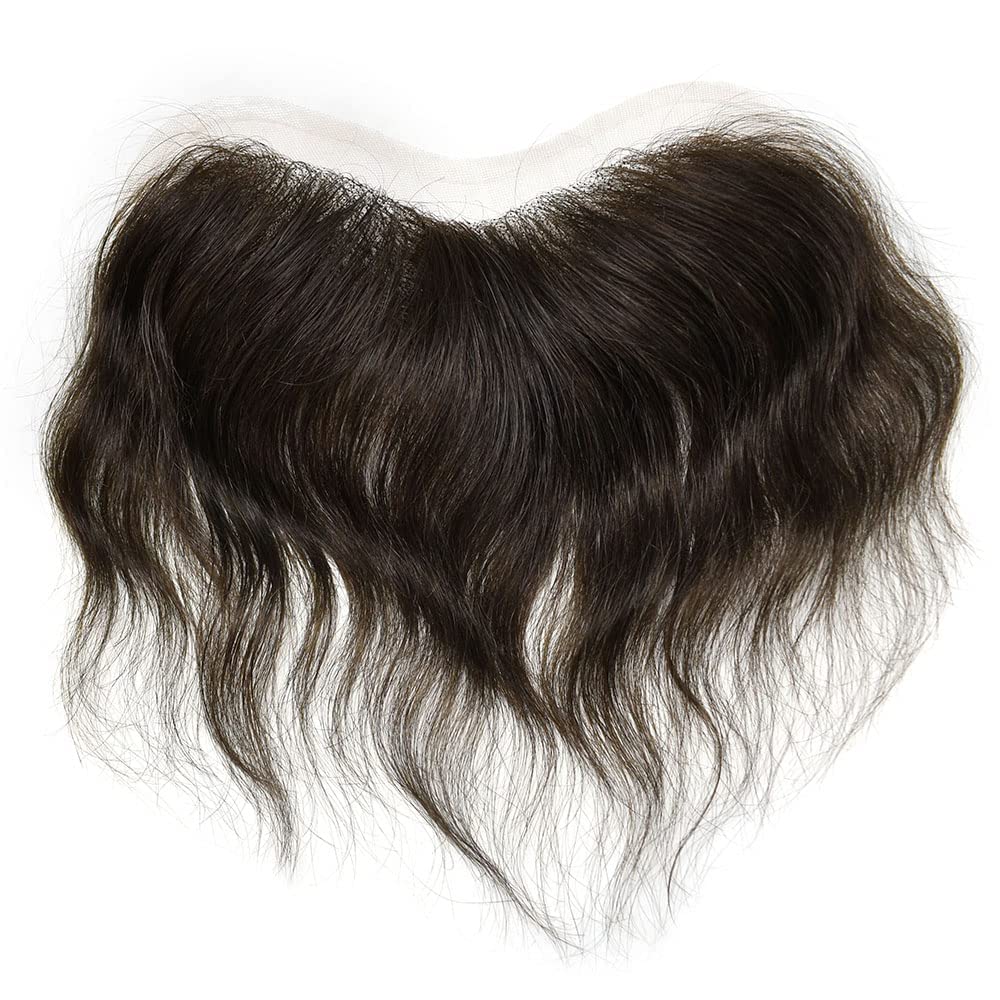 Lace Frontal Toupee For Men Full Swiss Lace Frontal Hairpiece V-Shape Real Human Hair Replacement System For Men Receding Forehead Hairline. (1B# off black), 1.0 Fl Oz