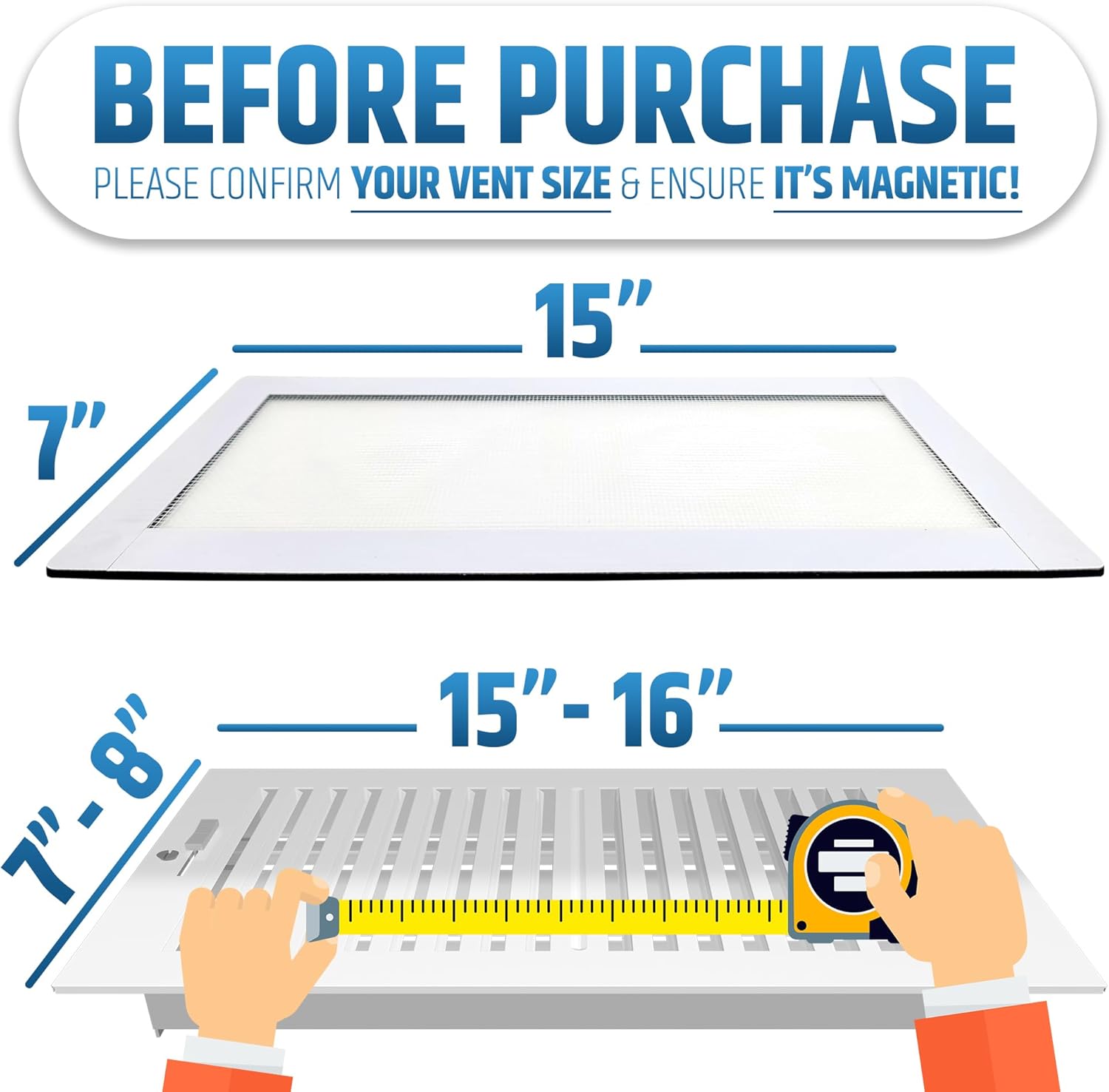 Powerful Magnetic Vent Screen Mesh Covers (3-Pack) That Will Never Move or Fall - for Floor, Wall & Ceiling Registers of Width 7" to 8", Length 15" to 16" - Super Strong Neodymium Magnets | White