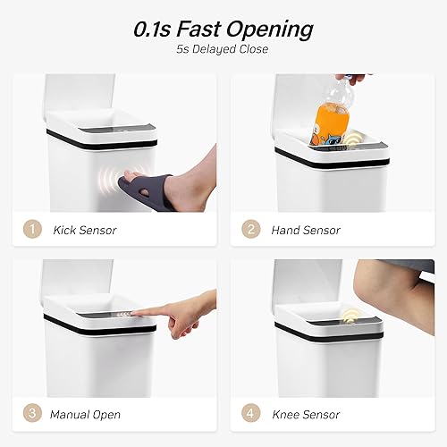 Miniatura 6 de FRESHLIX Botes de basura para baño con tapa, paquete de 2 unidades con sensor de movimiento automático sin contacto de 2.6 galones y 4 galones, cubo