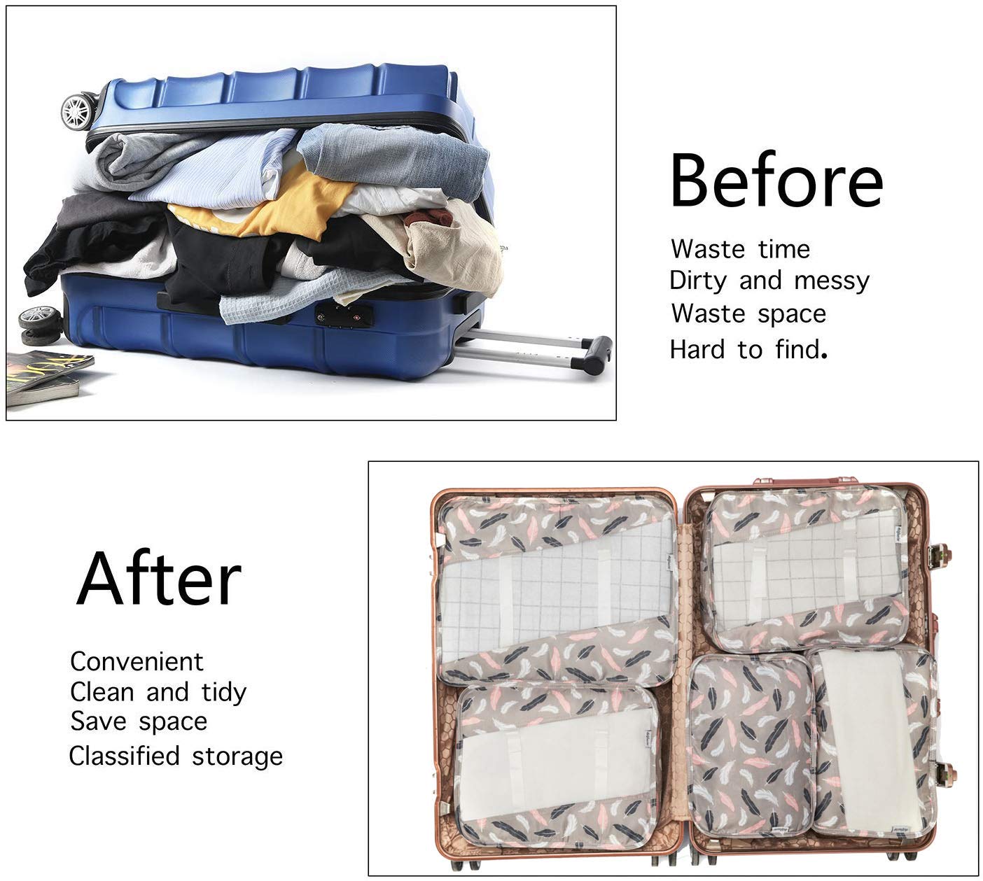 Allfourior Travel Packing Cubes -4/5 Set Compression Package Luggage Organizer