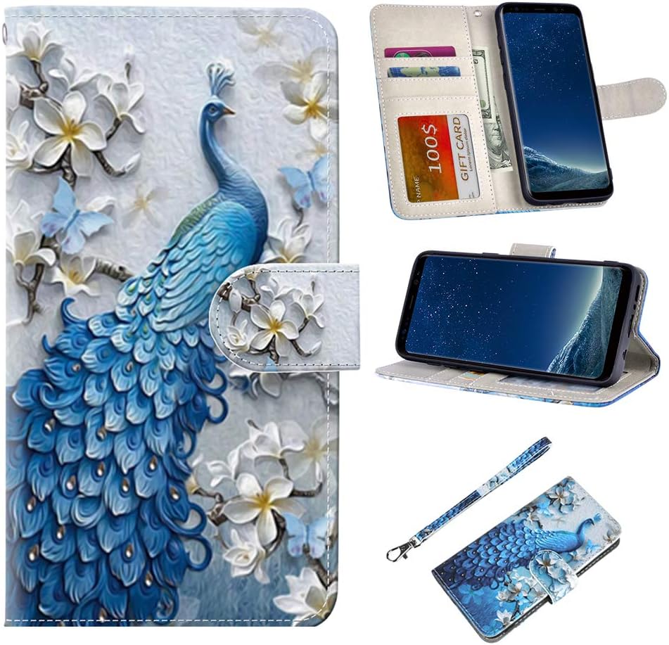 UrSpeedtekLive Galaxy S8 Plus Wallet Case Folio Flip Premium PU Leather Case Cover w/Card Holder Slot Pockets, Wrist Strap, Magnetic Closure Compatible with Galaxy S8 Plus (2017),Peacock