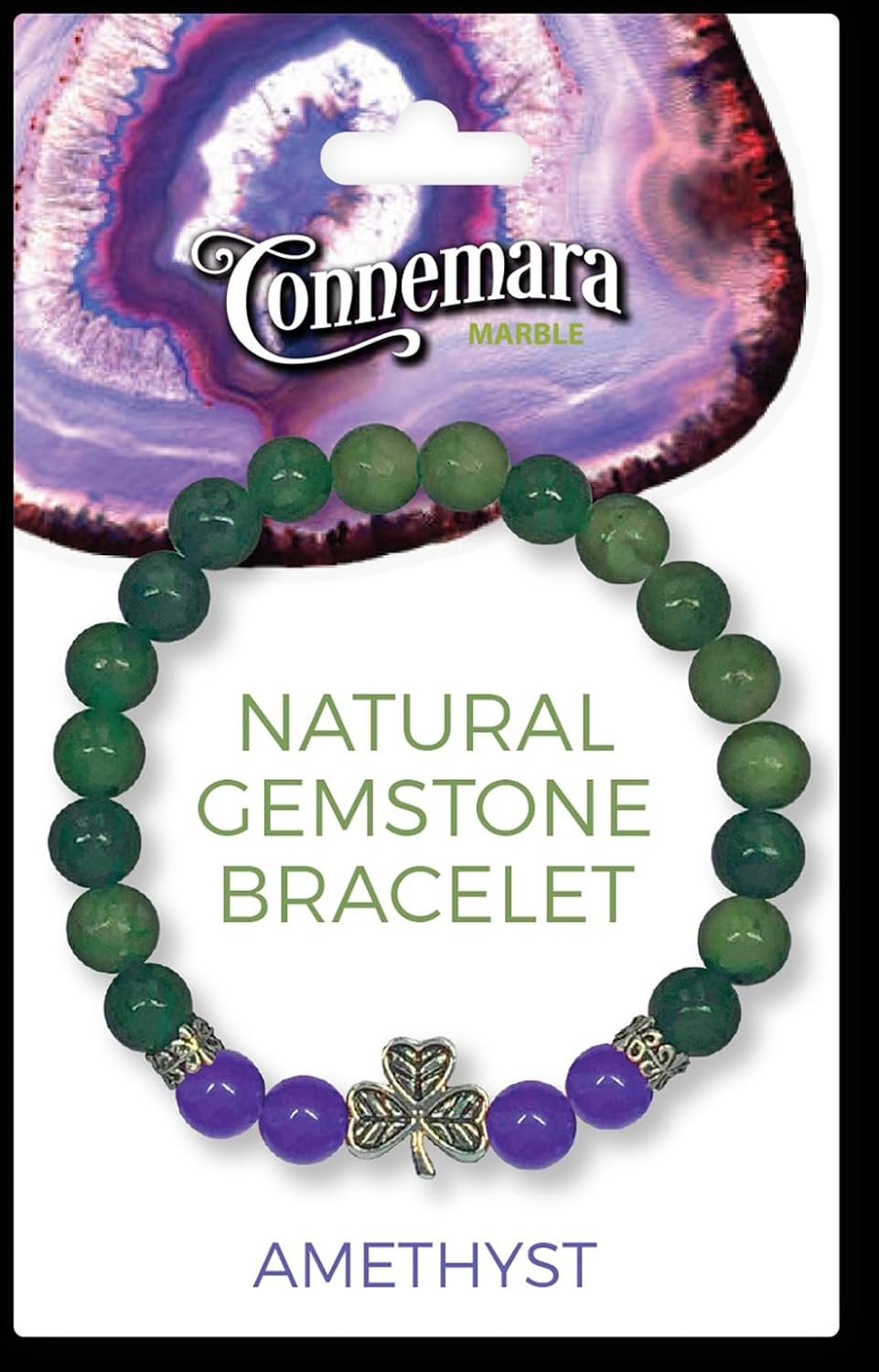 Irish Connemara Marble Shamrock Charm Bracelet with Trinity Knot Natural Gemstone Birthday Gift St Patrisk's Day