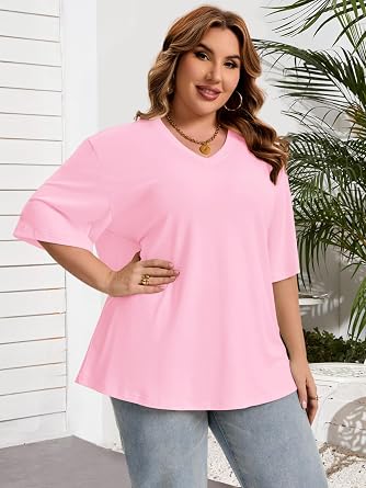 Womens Plus Size Oversized Tshirts Graphic V Neck Short Sleeve Summer Tops