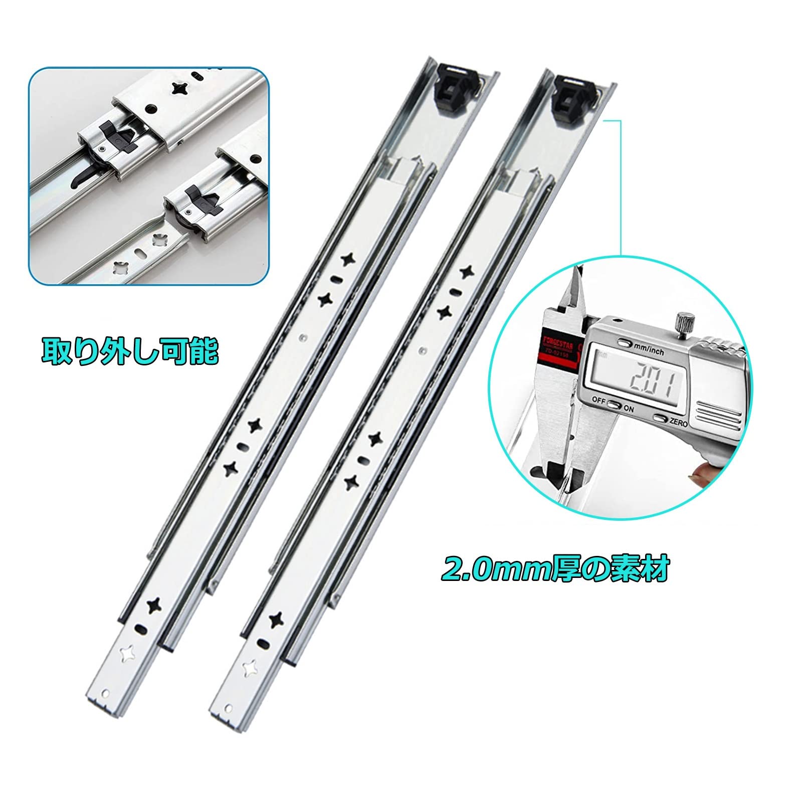 Guide per cassetti industriali resistenti, confezione da 2 guide per carichi pesanti, fino a 136 kg, con cuscinetti a sfera, montaggio laterale, facili da installare, kit di riparazione per cassetti