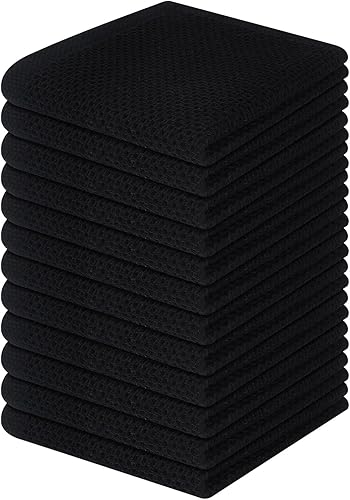 Homaxy Paños de cocina de 100% algodón con tejido de gofre, ultra suaves, absorbentes, de secado rápido, 12 x 12 pulgadas, paquete de 12, color negro