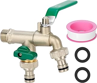 Comprar QWORK® Grifo Doble de Latón 1/2'' con 2 Conexiones de Manguera y Control de Válvula Independiente - Resistente al Óxido y Temperatura - para Jardiny y Lavadora
