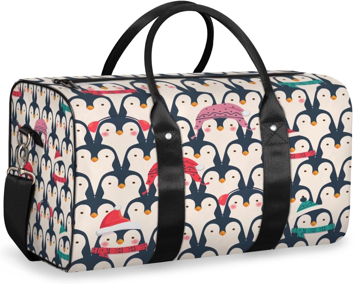 Hand Drawn Penguin Travel Duffel Bag for Women Men Large Capacity Overnight Weekender Bags for Lightweight Waterproof Sport Gym Bag for Workout Yoga Swim