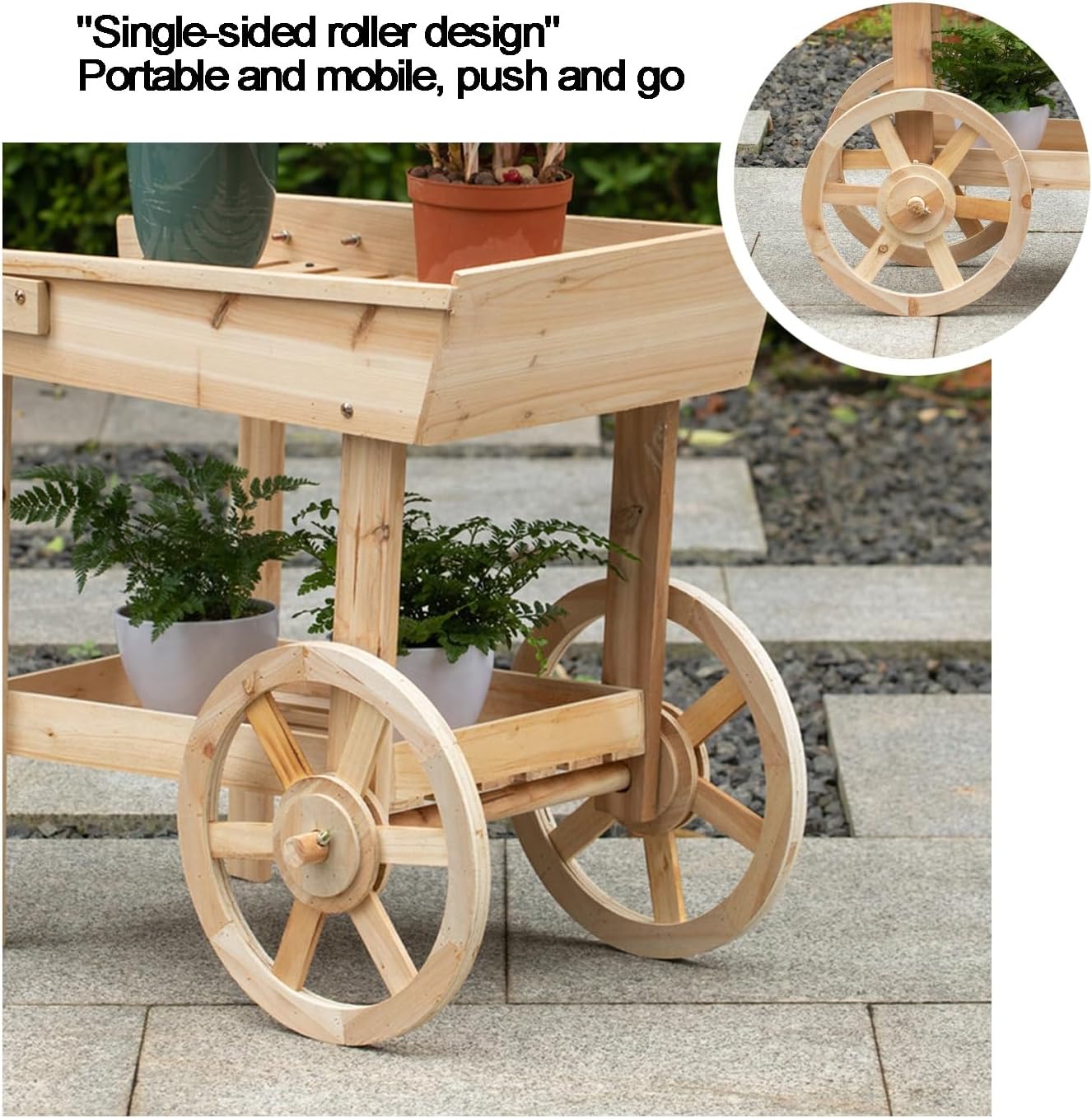 Potting Bench Table，Outdoor Potting Bench Table, Movable Cart Wooden Gardening Table ，w/Storage Shelf Flower Pot Bench for Garden, Patio, Greenhouse