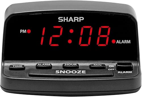 Sharp Reloj despertador digital con controles de estilo de teclado, respaldo de batería, fácil de usar con operación simple, caja negra con pantalla