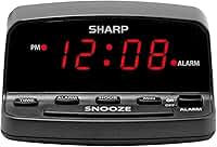 Sharp Despertador digital com controles de estilo de teclado, bateria reserva, fácil de usar com operação simples, caixa preta com visor LED vermelho