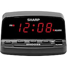 Sharp Digital Alarm Clock with Keyboard Style Controls, Battery Back-up, Easy to Use with Simple Operation, Black Case with Red LED Display