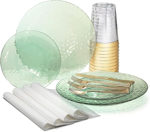 "Ocasiones" Juego de 640 piezas (80 invitados) - Juego de platos de plástico desechables pesados para bodas, 80 x 10 pulgadas + 80 x 7 pulgadas +